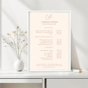 Modern, Line Art, Vrouw, Blad, Salon, Prijslijst Poster