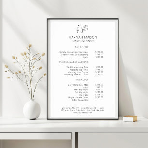 Modern, Line Art, Vrouw, Blad, Salon, Prijslijst Poster