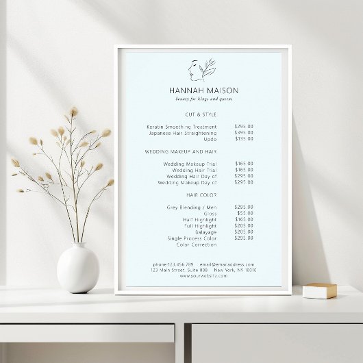 Modern, Line Art, Vrouw, Blad, Salon, Prijslijst Poster