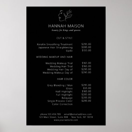 Modern, Line Art, Vrouw, Blad, Salon, Prijslijst Poster (Voorkant)