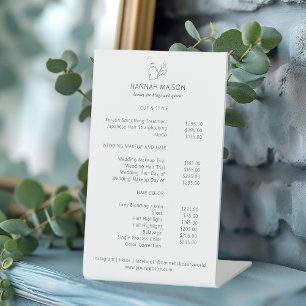 Modern, Line Art, Vrouw, Blad, Salon, Prijslijst Reclamebord Met Voetstuk