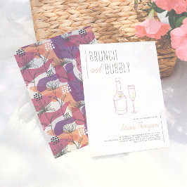 Modern Line Drawing Gold Champagne Brunch & Bubble Kaart