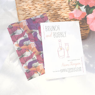 Modern Line Drawing Gold Champagne Brunch & Bubble Kaart