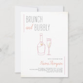 Modern Line Drawing Gold Champagne Brunch & Bubble Kaart (Voorkant)