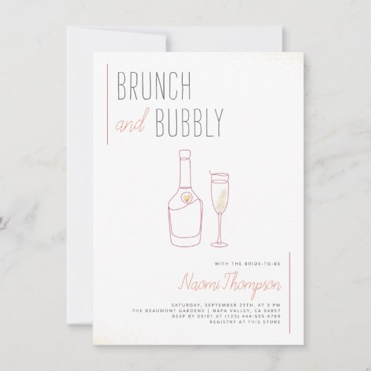 Modern Line Drawing Gold Champagne Brunch & Bubble Kaart (Voorkant)