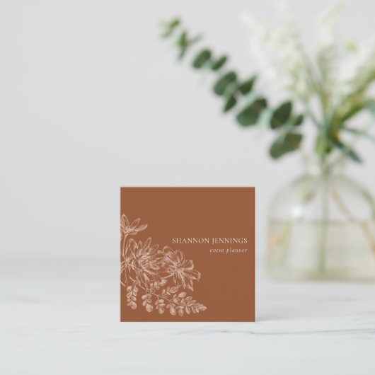 Modern Line Drawing Terra Cotta Vierkante Visitekaartje (Staand voorkant)