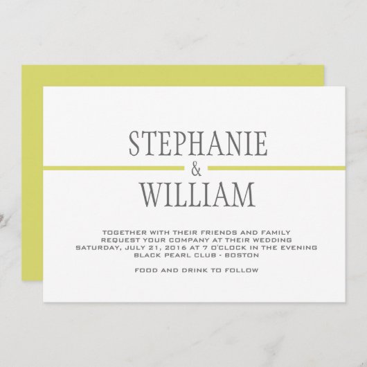 Modern Line Wedding Kaart in Limoen (Voorkant / Achterkant)