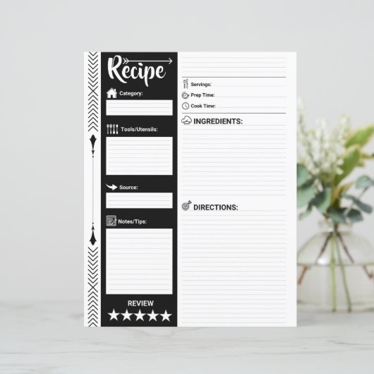 Modern Lined Recipe Pages (Letter Format Sheet)  (Staand voorkant)