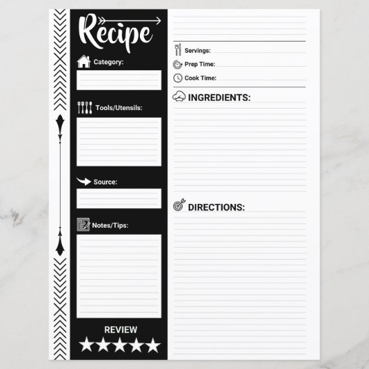 Modern Lined Recipe Pages (Letter Format Sheet)  (Voorkant)