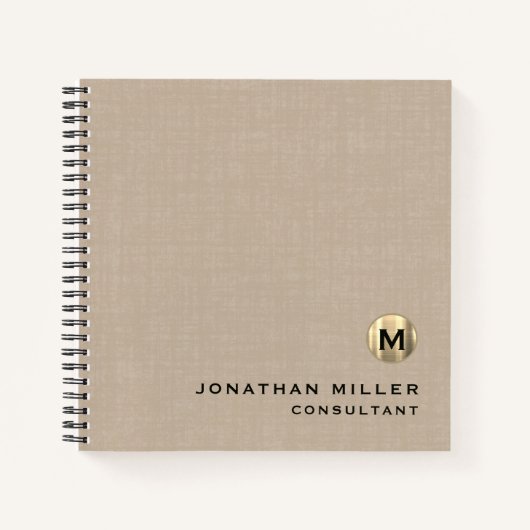 Modern Linen Gold Monogram Grafiek Papier Notitieboek (Voorkant)
