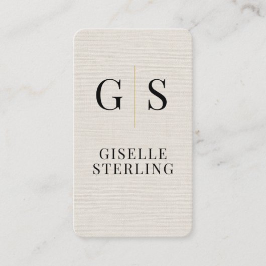 Modern Linen Gold Monogram QR Code Visitekaartje (Voorkant)