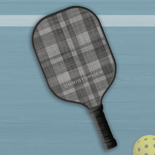 Modern Linen Pset Pattern met naam - zwart grijs Pickleball Paddle