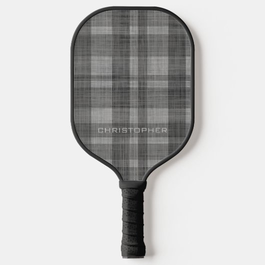 Modern Linen Pset Pattern met naam - zwart grijs Pickleball Paddle (Voorkant)