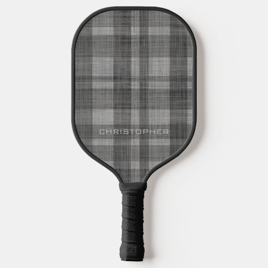 Modern Linen Pset Pattern met naam - zwart grijs Pickleball Paddle (Achterkant)