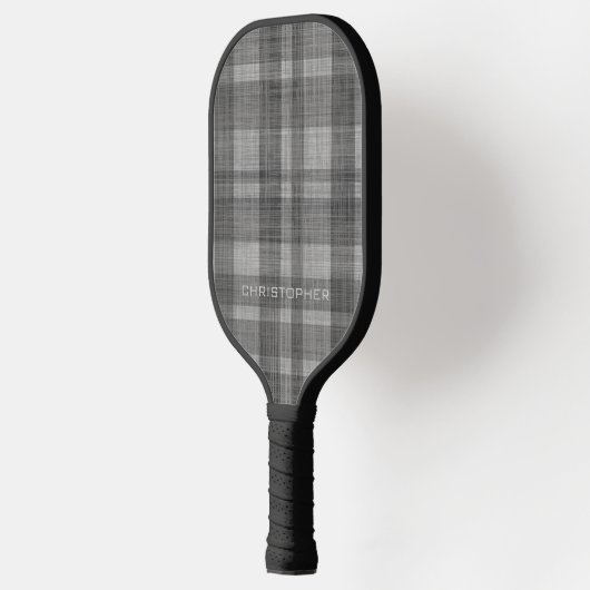 Modern Linen Pset Pattern met naam - zwart grijs Pickleball Paddle (Links)