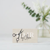 Modern Linen Scissors QR Code Hair Stylist  Visitekaartje (Staand voorkant)