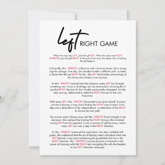 Modern Links Rechts Vrijgezellenfeest Spel Kaart (Voorkant)