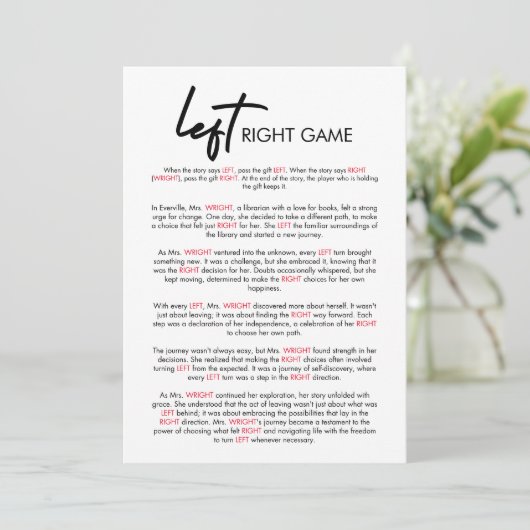 Modern Links Rechts Vrijgezellenfeest Spel Kaart (Staand voorkant)