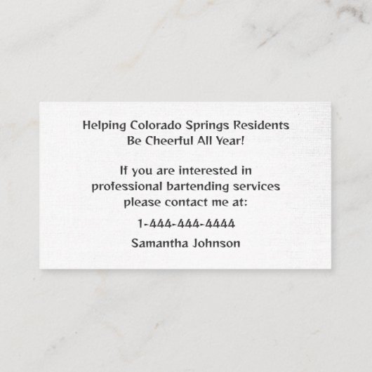 Modern Linnen-Look Bartender Event Visitekaartje (Achterkant)