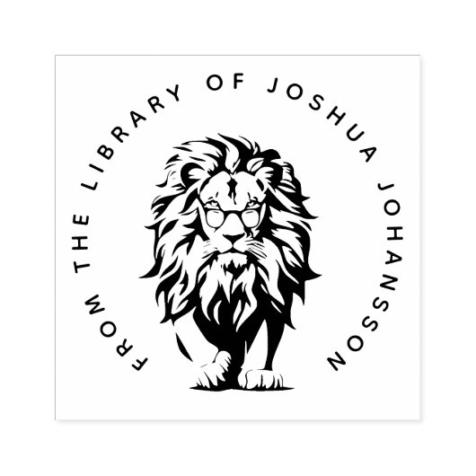 Modern Lion Wearing Glasses Custom Library Book Rubberstempel (Afrduk)