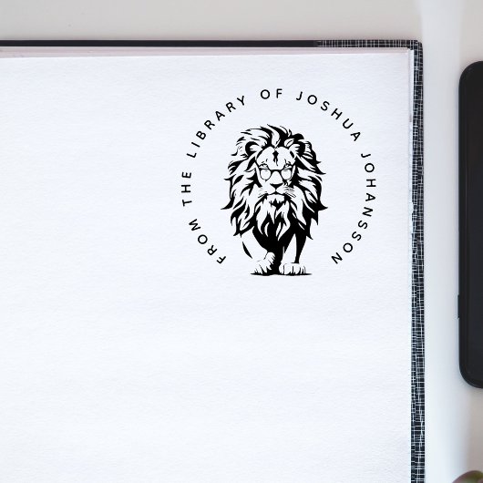 Modern Lion Wearing Glasses Custom Library Book Rubberstempel