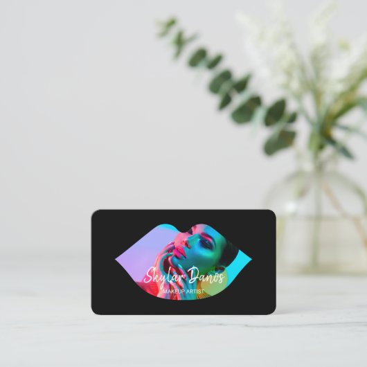 Modern Lip Photo Lijst Trendy Makeup Artist Black Visitekaartje (Staand voorkant)