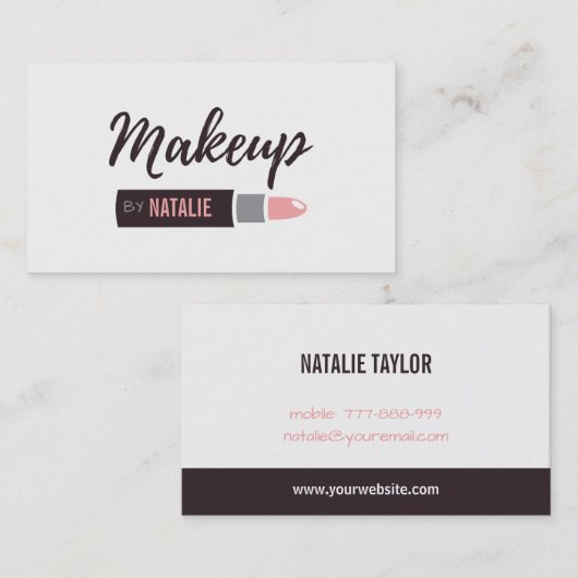 Modern Lipstick Makeup Typografie Visitekaartje (Voorkant / Achterkant)