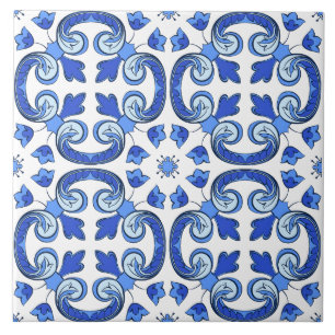 Modern Lissabon Blauw Indigo Mozaïek Azulejos Tegeltje