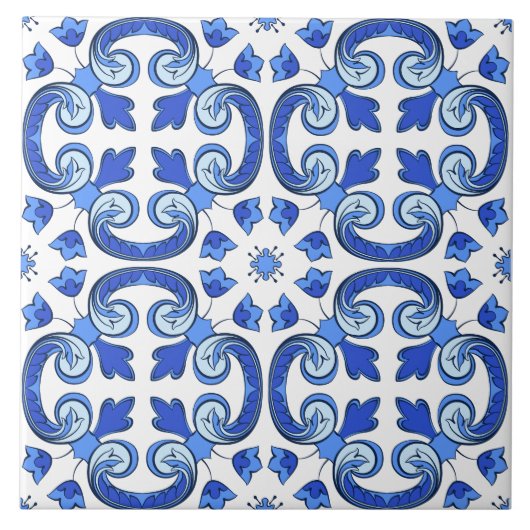 Modern Lissabon Blauw Indigo Mozaïek Azulejos Tegeltje (Voorkant)