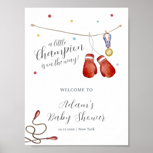 Modern Little Champion Boxing Baby Shower Welcome Poster (Voorkant)