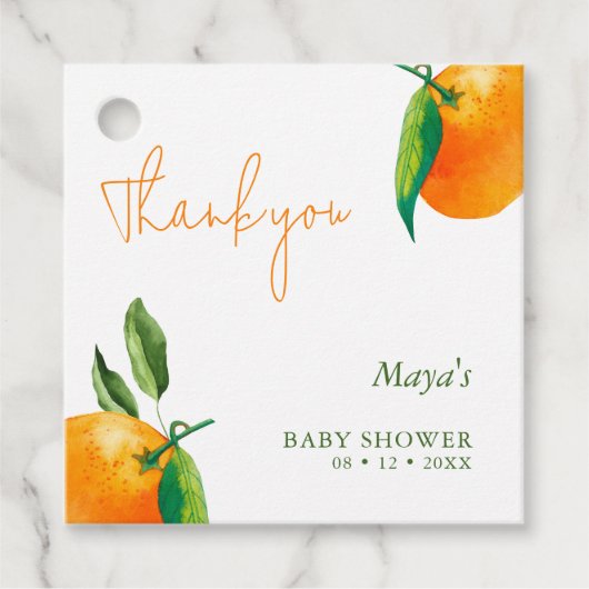 Modern Little Cutie Citrus Baby shower Bedankt Bedankjes Labels (Voorkant)