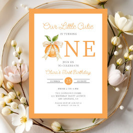 Modern Little Cutie Orange Citrus 1st Birthday Kaart