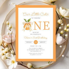 Modern Little Cutie Orange Citrus 1st Birthday Kaart