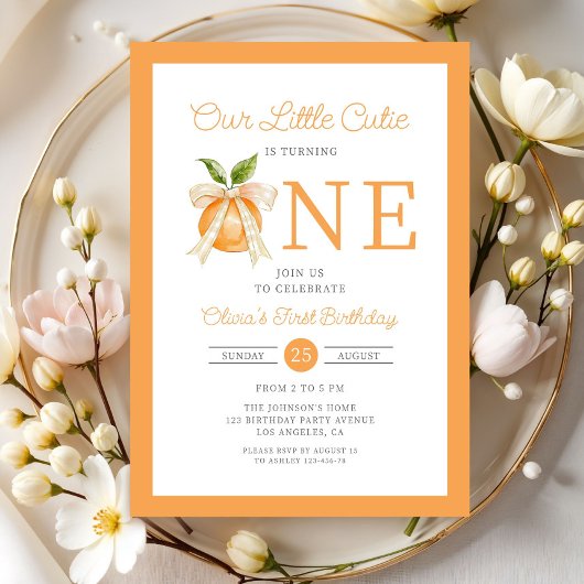 Modern Little Cutie Orange Citrus 1st Birthday Kaart