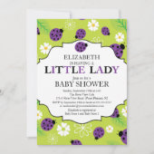 Modern Little Lady Paars Ladybug Baby shower Kaart (Voorkant)