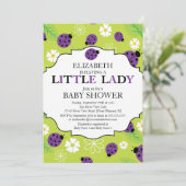 Modern Little Lady Paars Ladybug Baby shower Kaart (Staand voorkant)