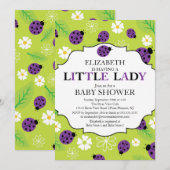 Modern Little Lady Paars Ladybug Baby shower Kaart (Voorkant / Achterkant)