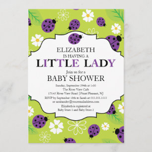 Modern Little Lady Paars Ladybug Baby shower Kaart