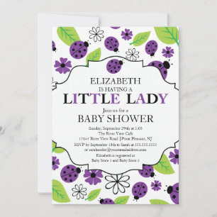 Modern Little Lady Paars Ladybug Baby shower Kaart