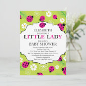 Modern Little Lady Pink Ladybug Baby shower Kaart (Staand voorkant)