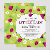 Modern Little Lady Pink Ladybug Baby shower Kaart (Voorkant / Achterkant)