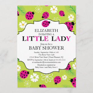 Modern Little Lady Pink Ladybug Baby shower Kaart