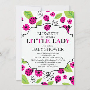 Modern Little Lady Pink Ladybug Baby shower Kaart