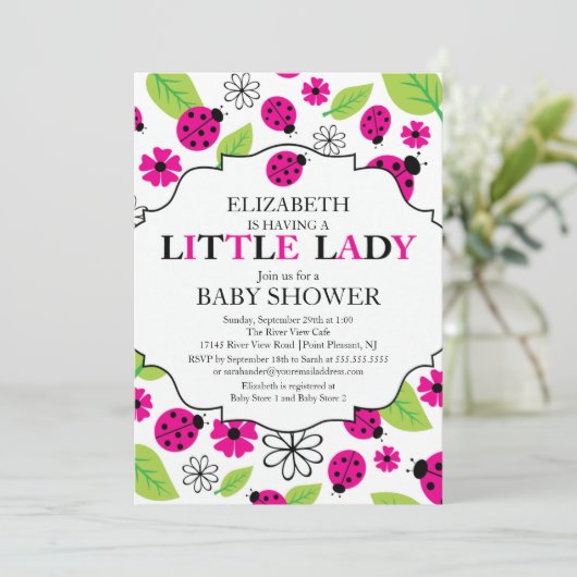 Modern Little Lady Pink lieveheersbeestje Baby sho Kaart (Staand voorkant)