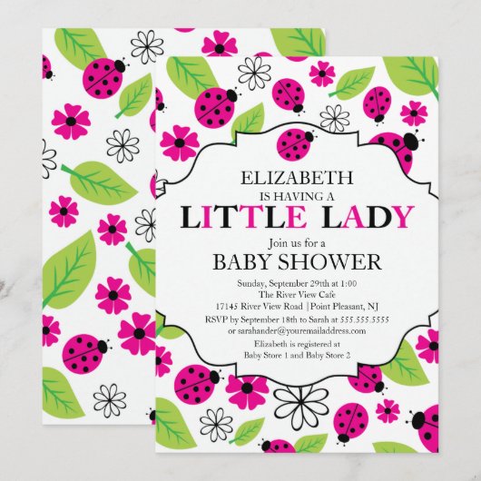 Modern Little Lady Pink lieveheersbeestje Baby sho Kaart (Voorkant / Achterkant)