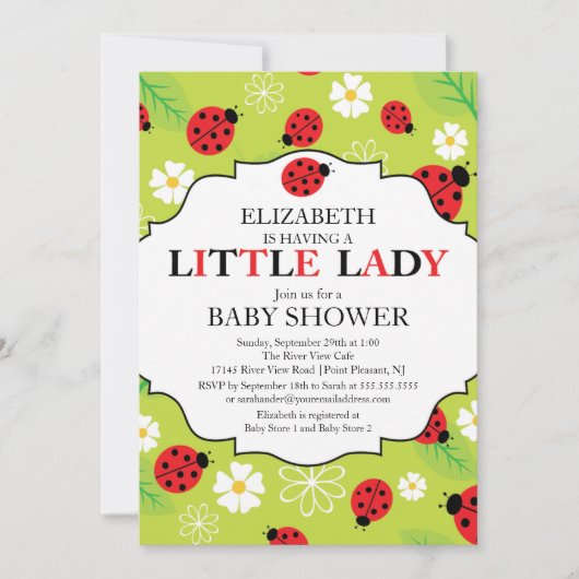 Modern Little Lady Red Ladybug Baby shower Kaart (Voorkant)