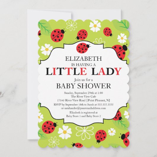 Modern Little Lady Red Ladybug Baby shower Kaart (Voorkant)