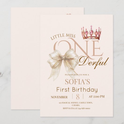 Modern Little Miss ONEderful First 1st Birthday  Kaart (Voorkant / Achterkant)