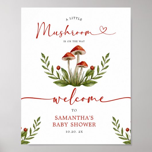Modern Little Mushroom Baby shower Welkomstbord Poster (Voorkant)