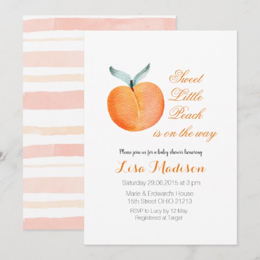 Modern Little Peach is onderweg Baby shower Kaart (Voorkant / Achterkant)